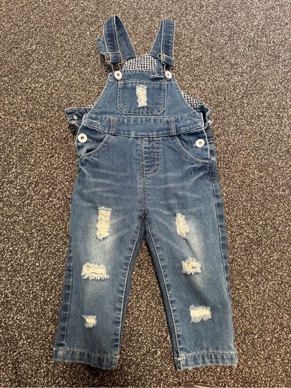 Denim Distressed Kids Overalls - Blue